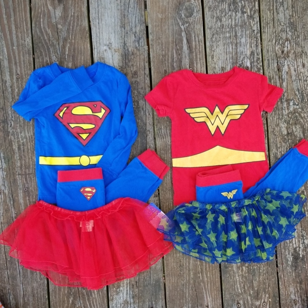 Supergirl and wonder woman pajamas